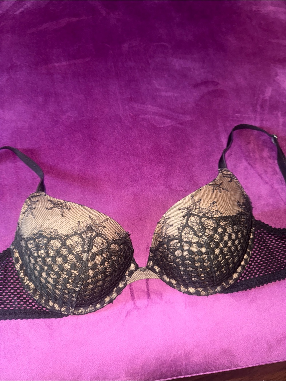 Victoria's Secret Nude and Black Lace Push-Up Bra